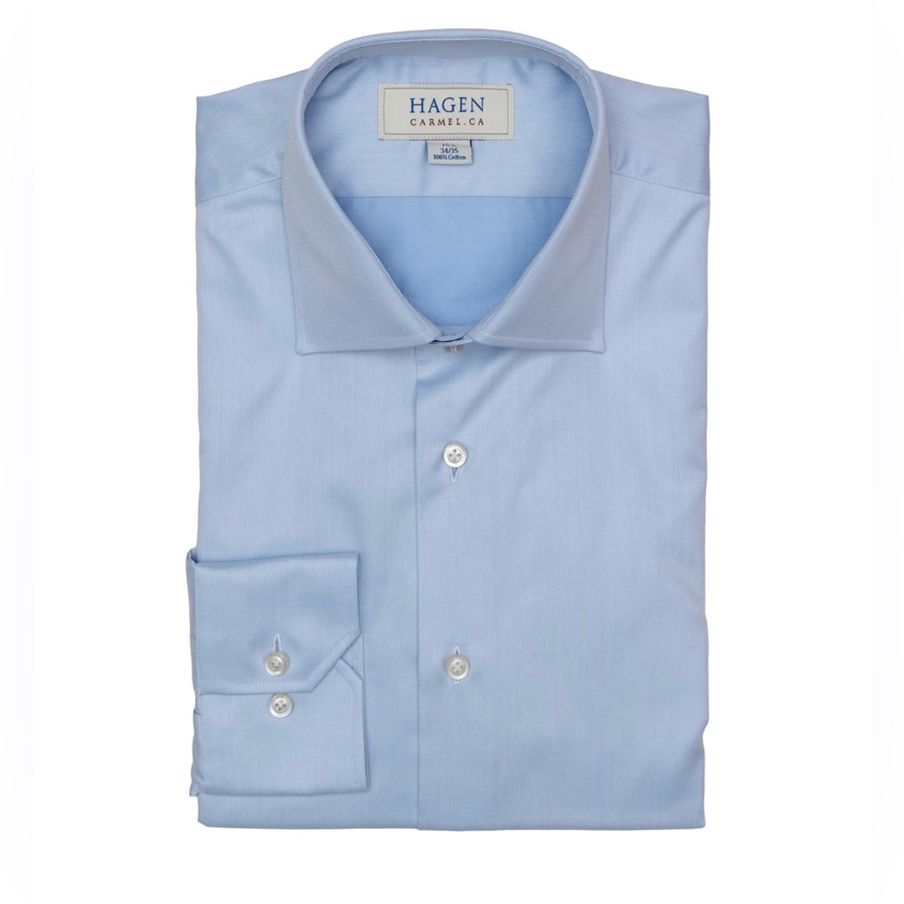 Hagen Dress Shirt in a Blue Fine Twill
15 1/2 neck, 34/35 sleeve